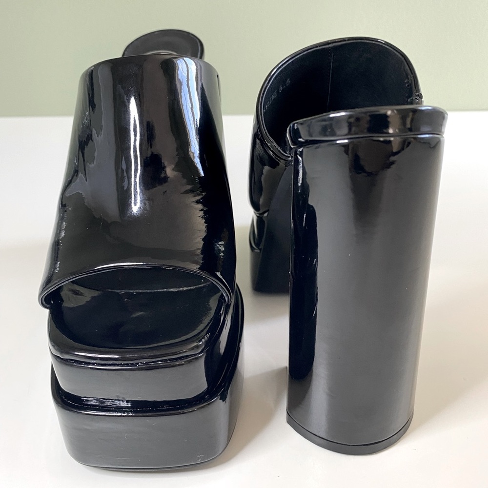 Black patent leather platform heels